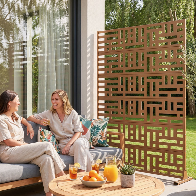 Paravent d'extérieur en métal, 72" H x 47" W x 16" D, Brun
