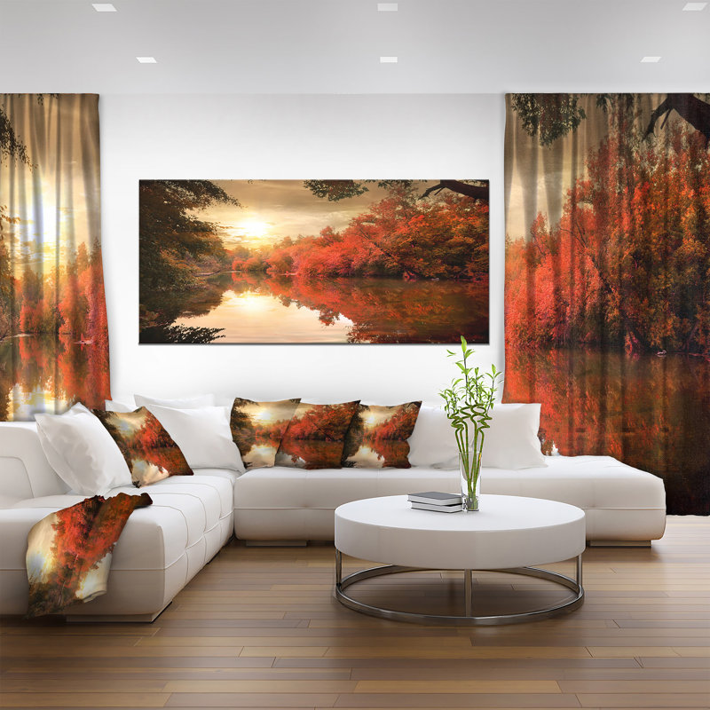 Paysage, coucher de soleil sur une rivière, photographie sur toile, H 34 po x l 44 po, Argent argent, Cadre flottant