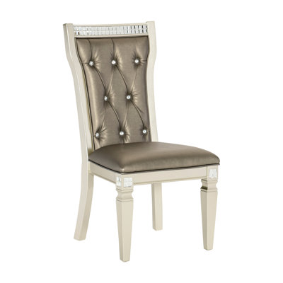 Glamorous Side Chairs 2Pc, Acrylic Crystal Enhanced Back, Champagne Upholstered Seat, Wood Construction Chair Dining Of 2, Beautified Frame