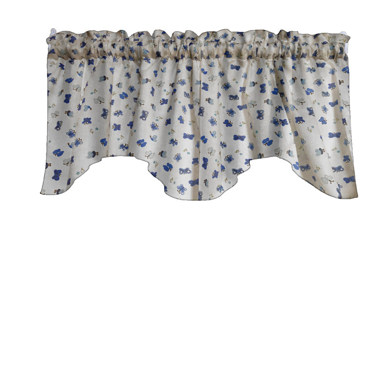 Cantonnière festonnée en mélange de coton floral l 58 po, Bleu