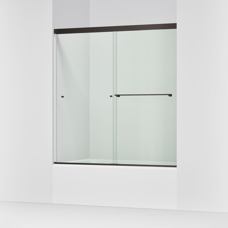 Revel 59.63'' x 62'' Double Sliding Bath Door with CleanCoat Technology, Anodized Dark Bronze, Crystal Clear