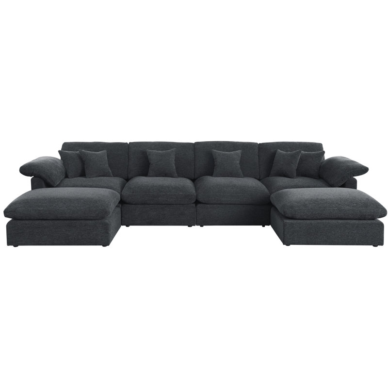 155.7" W 6-Piece Modular Chenille Sectional, Dark Gray Chenille