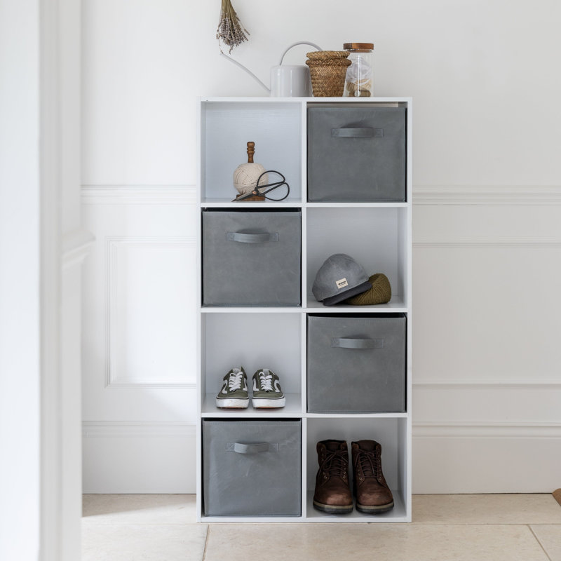Northville 61cm W Cube Bookcase, White/Grey, (8 Shelves) 121cm H x 61cm W x 30cm D