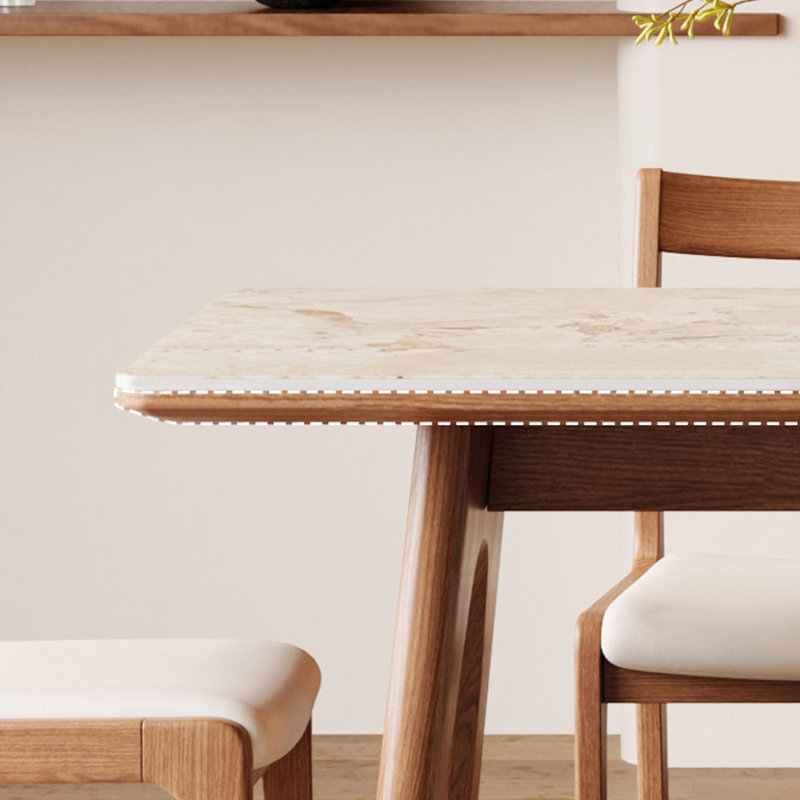 Ensembles de tables en fritté et structure en bois massif, 29.53" H x 51.18" W x 31.5" D, 7 pièces : table, 6 chaises