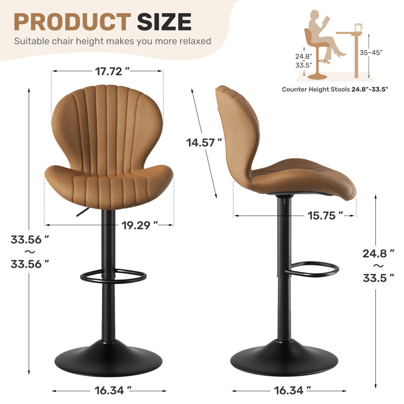 Ensemble de 2 tabourets de bar pivotants, tabourets de bar à hauteur de comptoir avec dossier haut, assemblage facile en 3 à 5 minutes pour le bar, la cuisine et la salle à manger