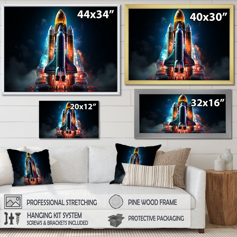 Lancement de la Navette Spatiale Blastoff III sur toile, Toile tendue, H 34 po x l 44 po x P 1,5 po