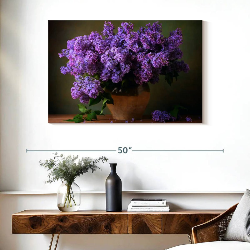 Vase Harnek de lilas mauves, H 26 po x l 39 po