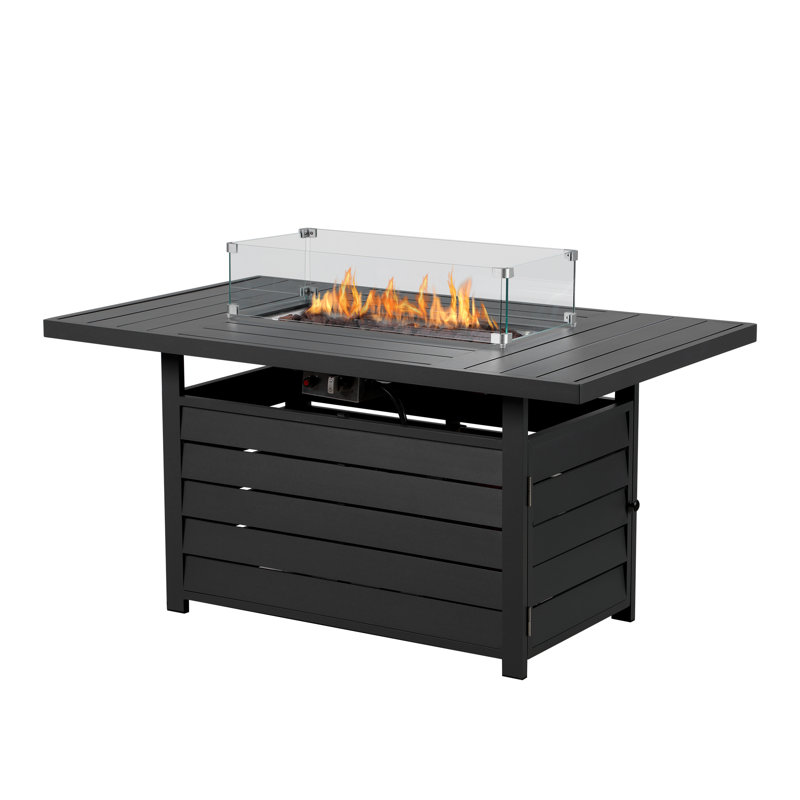 Table de foyer d'extérieur au propane en aluminium H 26,4 po x l 54,3 po Brandtley, Noir