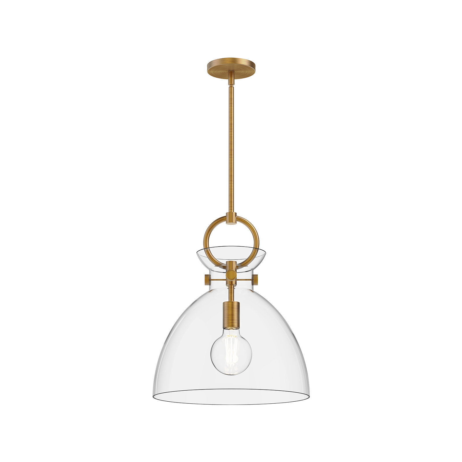 Tinka Single Light Glass Steel Pendant, Aged Gold, 17.13" H x 14" W x 14" D, Clear