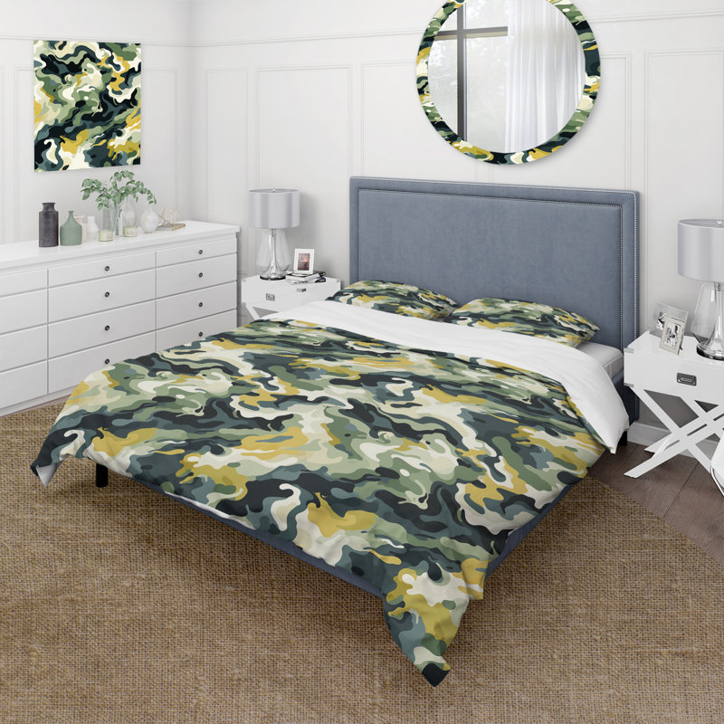 Literie de camouflage vert urbain Urban I, Housse de couette pour grand lit et 2 taies décor
