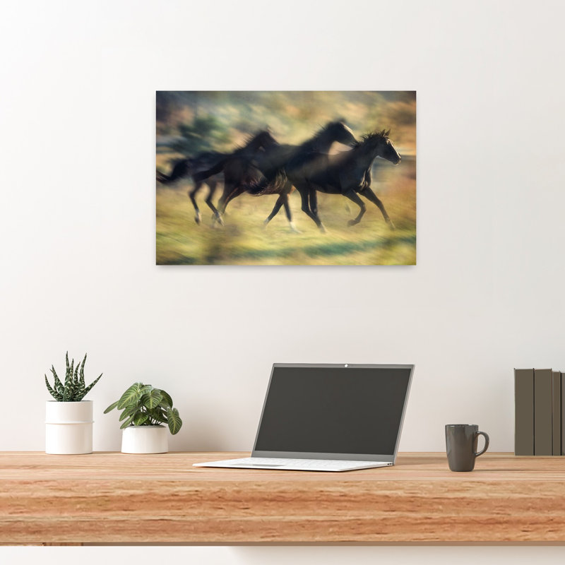 Wild Horses In Motion Energetic Contemporary Horse Nature Wall Art Print 1 Piece Wrapped Canvas Wall Art