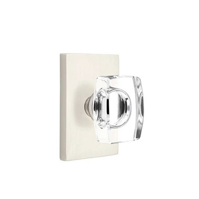 Ensemble de mortaise intérieure Emtek avec rosette rectangulaire moderne et bouton en verre Windsor (droite)