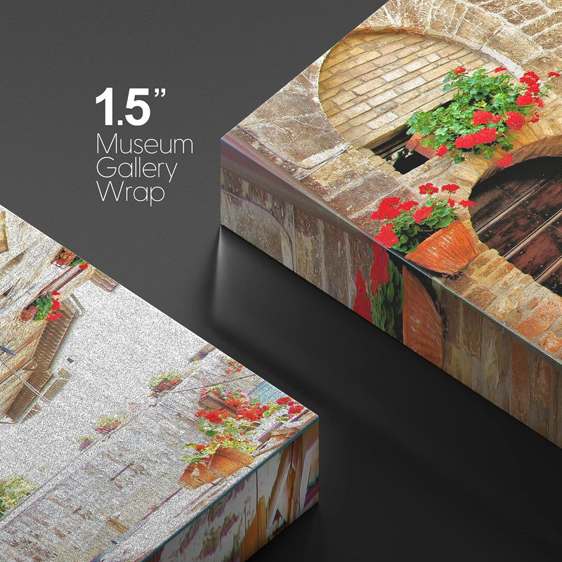 Italian Village Street Floral Landscape Canvas Art in 32" x 48"