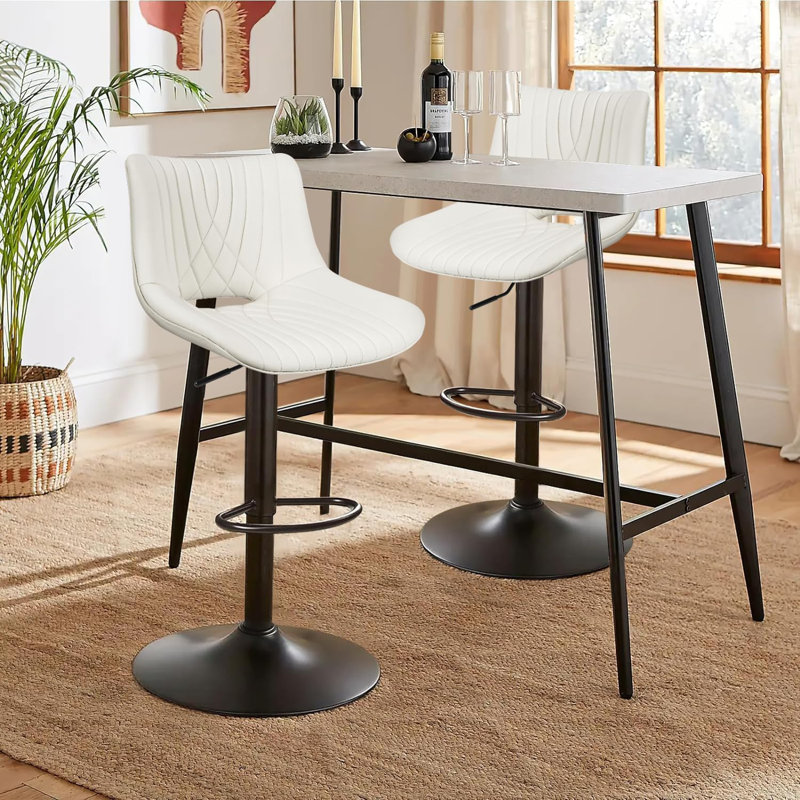 Tabouret de bar réglable en polyuréthane, Similicuir blanc / cadre noir