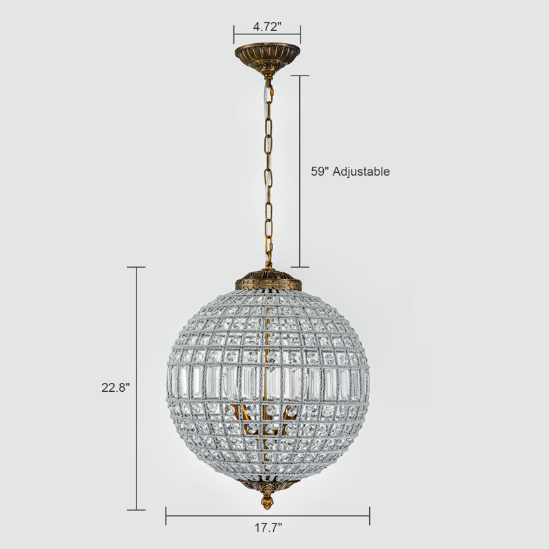 Ennu Dimmable Globe Chandelier, 22.8" H x 17.7" W x 17.7" D, Antique Bronze