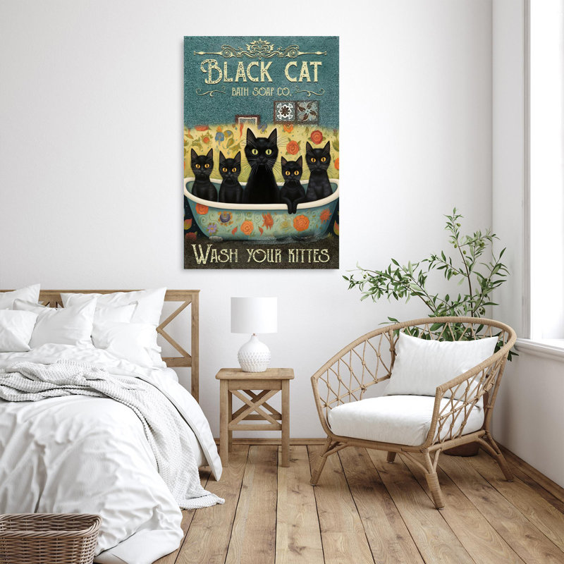 «Black Cat Bath Soap» 1 - 1 pièce, impression rectangulaire sur papier peint, H 36 po x l 24 po x P 1,25 po