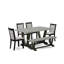 L'ensemble de table à manger de 6 pièces comprend une table rectangulaire en ciment, un banc en bois et 4 chaises rembourrées en tissu de lin crème avec un haut dossier en lin brossé blanc.-942408971-942408974