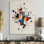 «Yellow Blue Geometric Pulse», art optique sur toile, art mural encadré moderne jaune