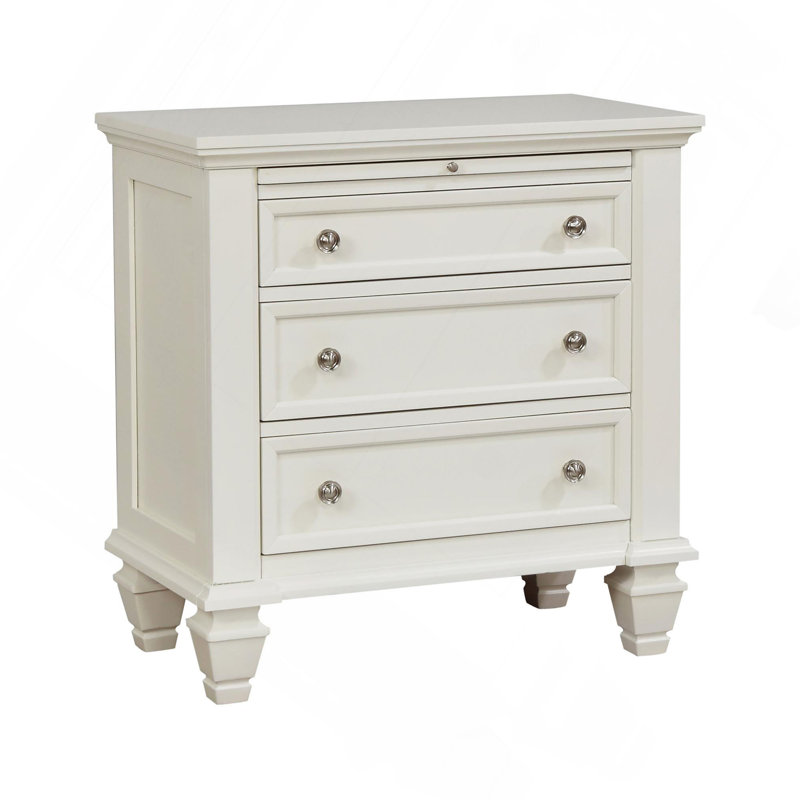 Table de chevet 3 tiroirs blanc crème avec plateau coulissant