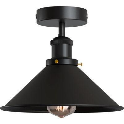 Plafonnier encastré industriel, abat-jour conique en métal E26 pour vestibule de vestibule de cuisine de couloir, abat-jour conique blanc de 22 cm, ampoule incluse