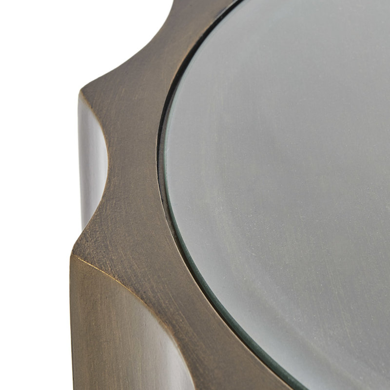 Table d'appoint, plateau en verre trempé et bordure festonnée, bronze, sans assemblage requis, finition bronze
