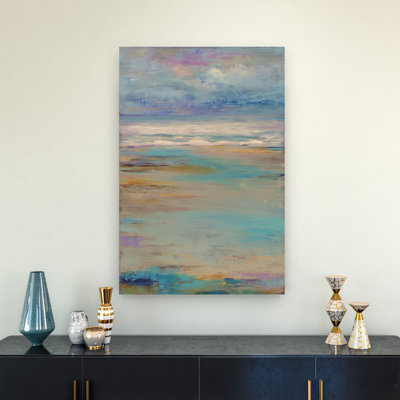 «Turquoise Floral Spring Garden on White», art contemporain abstrait côtier éthéré