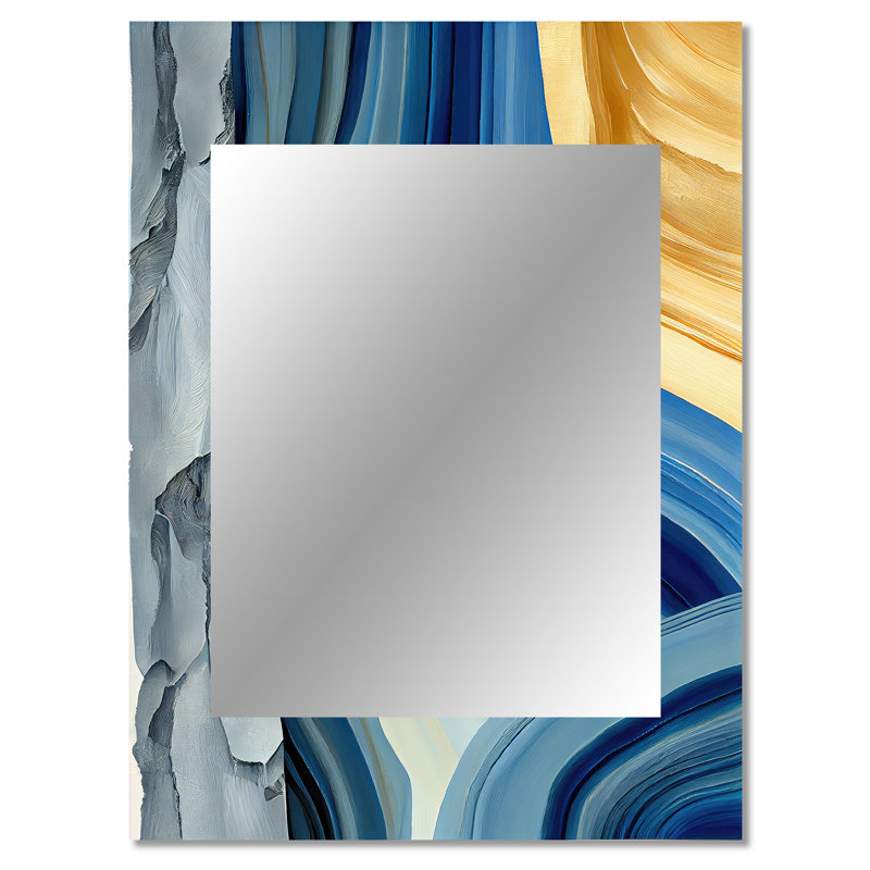 «Bold Blue Brush Strokes III», miroir mural à spirales abstraites, miroir décoratif moderne, art imprimé en métal