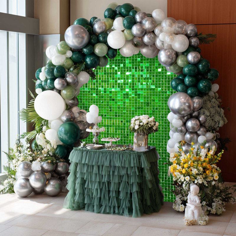 12 panneaux de décor de mur de paillettes scintillantes carrées décoratives pour fiançailles, Vert