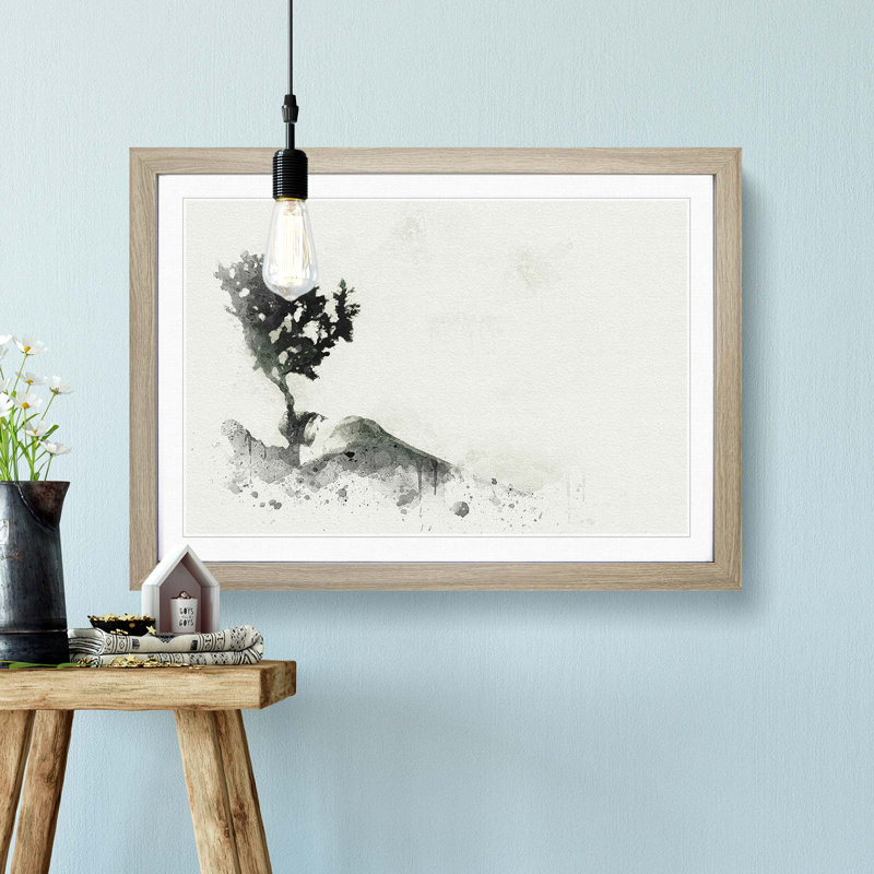 Growing Bonsai Tree in Abstract - Picture Frame Graphic Art Print, 48cm H x 65cm W x 2cm D, Oak Framed