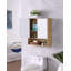 Armoire murale de salle de bain avec porte double, tablette inférieure, portes à motif ondulé, tablette intérieure réglable, installation facile, bois blanc et naturel
