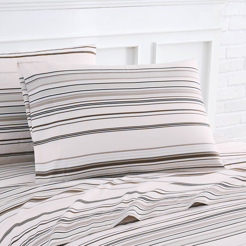 Full Coastal Taupe Striped Microfiber Sheet Set