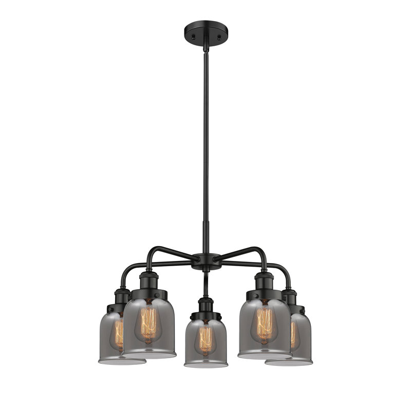 Lustre en verre à 5 lumières Bell, Plaqué couleur fumée, Noir mat