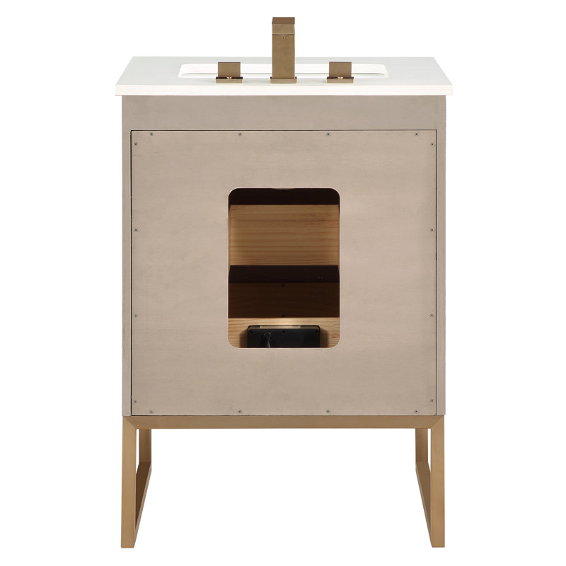 Markham 24'' W Single Vanity, Universal Calacatta Quartz, Cashmere Gray, Satin Brass