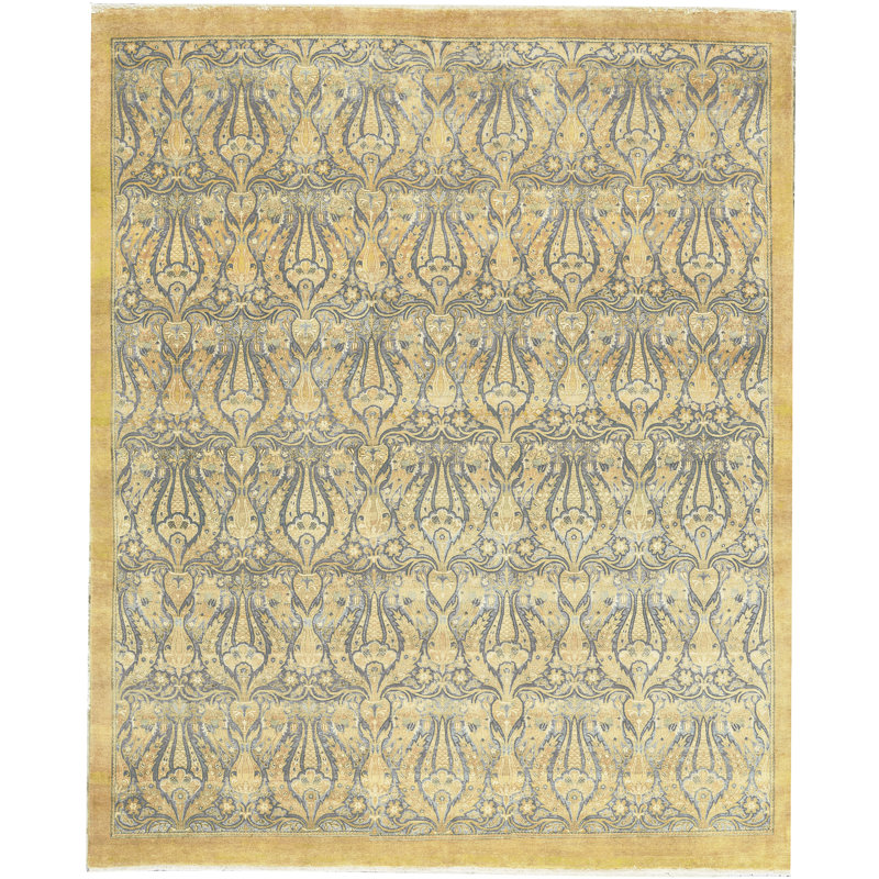 One-of-a-Kind Hand-Knotted High-Quality Area Rug in Gold/Gray