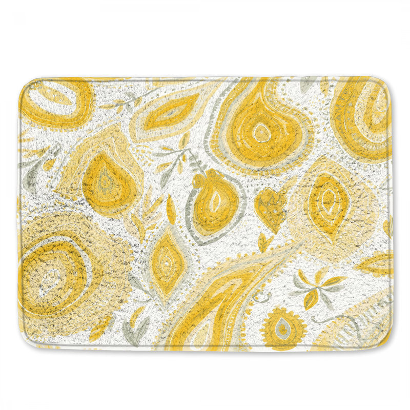 Tapis de bain jaune à motif cachemire, 24 po L x 17 po L