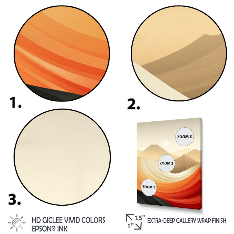 Dunes de sable blanches et rouges sur toile, H 44 po x l 34 po x P 1,5 po, Cadre flottant noir
