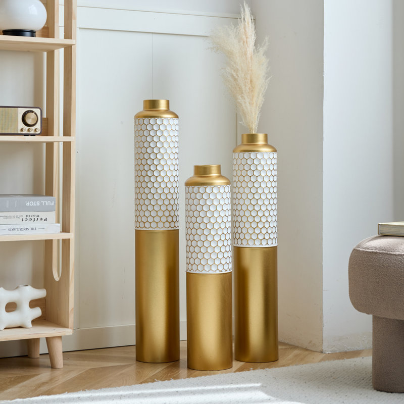 Vase de plancher en métal de style moderne, décoration de maison en forme de gouttelette, ensemble de 3 vases en métal blanc
