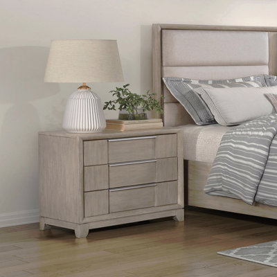 Table de chevet 3 tiroirs gris clair avec port de charge, mobilier de chambre moderne, table de chevet 1 pièce