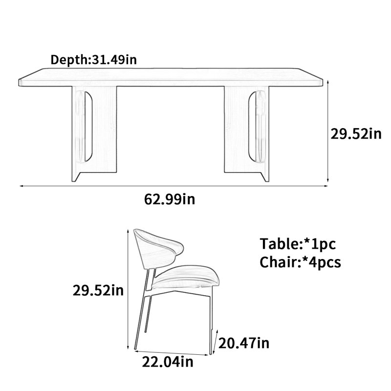 Table de salle à manger rectangulaire, H 29,52 po x L 62,99 po x l 31,49 po