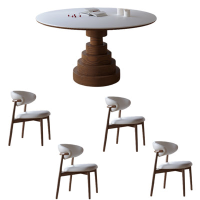 Sintered Stone Ash Wood Round Dining Table Set -  HomeLuxea, YWY27Y495Z