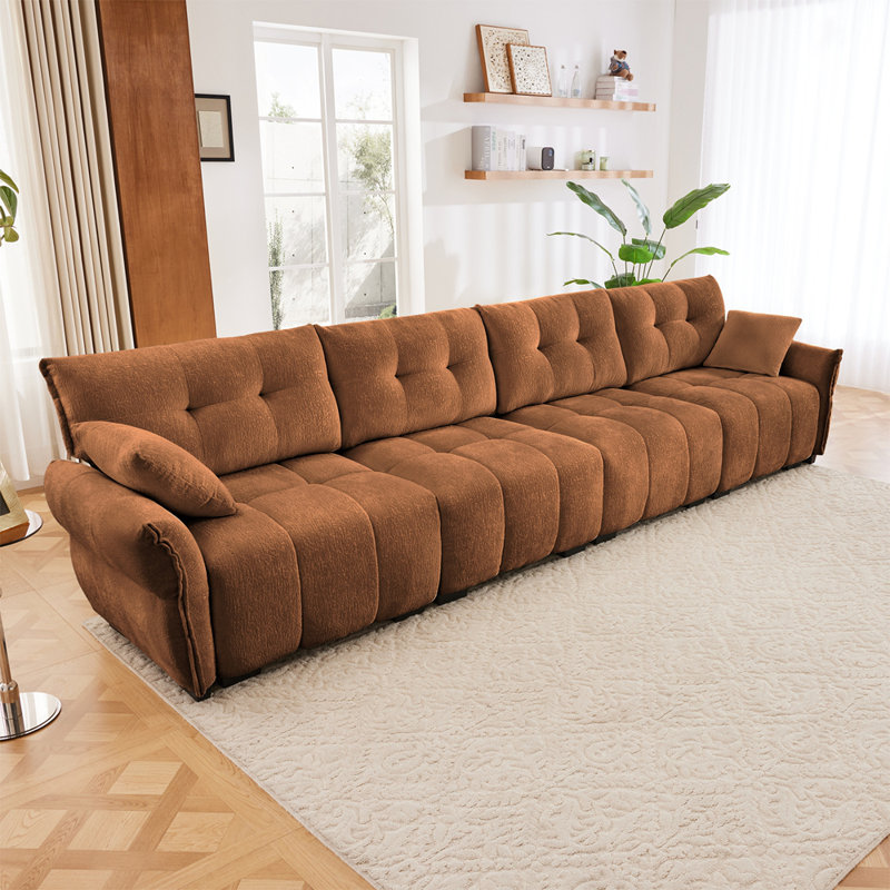 Canapé ergonomique à quatre places de style contemporain, H 35,41 po x l 141,71 po x P 33,41 po, Orange, 4