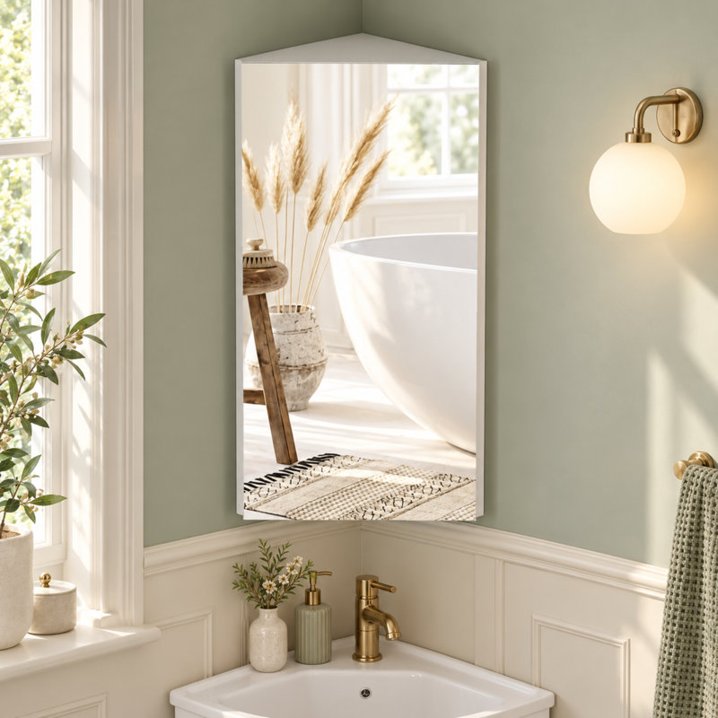 Stamo Corner Bathroom Cabinet, Wall Mounted Mirror Cabinet 3 Shelves, 40x60x24cm