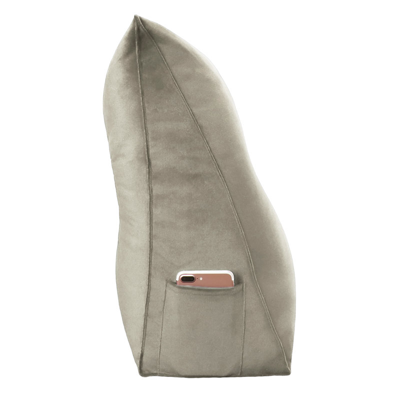 Sit-up Back Comfort 100% Cotton Velvet Wedge Headboard Reading Pillow with Removable & Washable Cover Compression, Blue