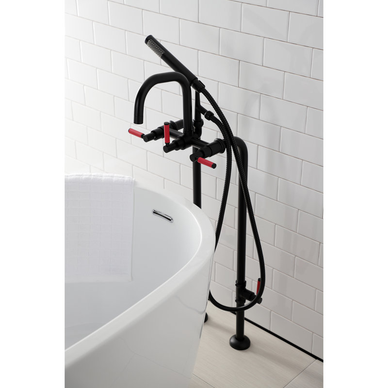 Kingston Brass Concord Freestanding Tub Faucet with Supply Line and Stop Valve, Matte Black