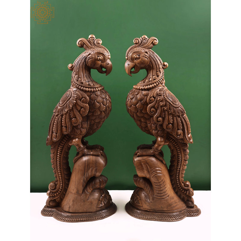 Grande paire de perroquets en bois 37 po Daleysa