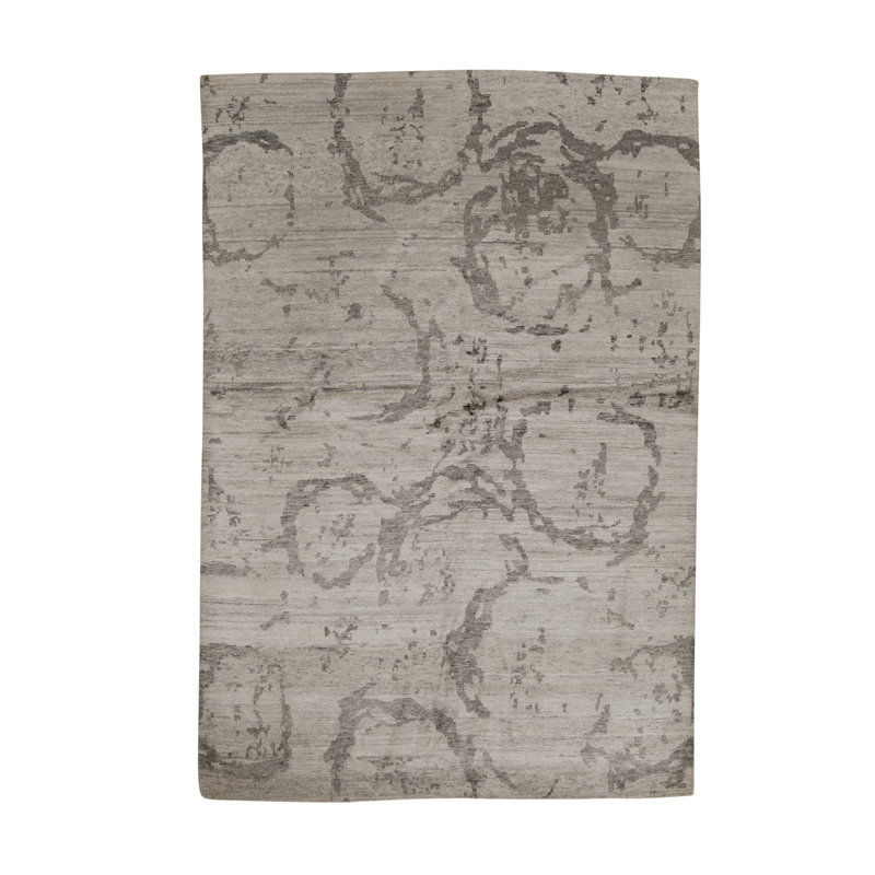 Tapis argenté et beige noué à la main de haute qualité