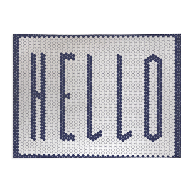 Tapis de cuisine Penny Tile Hello, Rectangulaire 3 pi x 5 pi, Marine