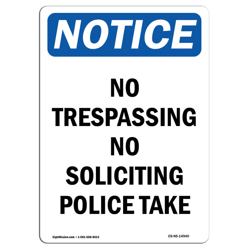 Signe de police «No Trespassing No Soliciting»