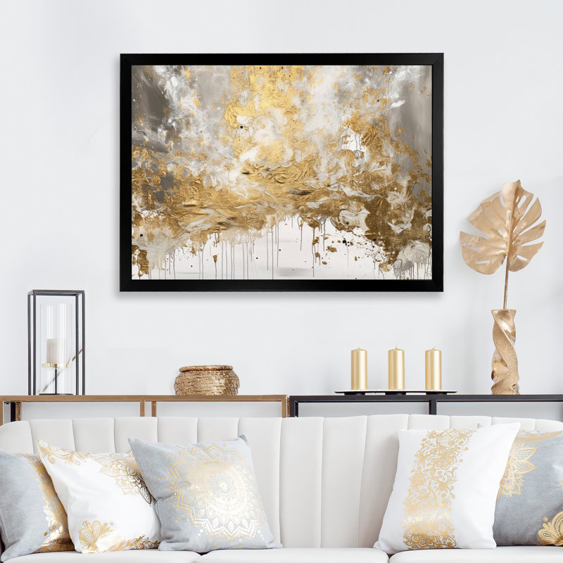 Loughlin Golden Abstract - Décoration murale abstraite, Cadre simple noir, H 34 po x l 44 po x P 1,5 po