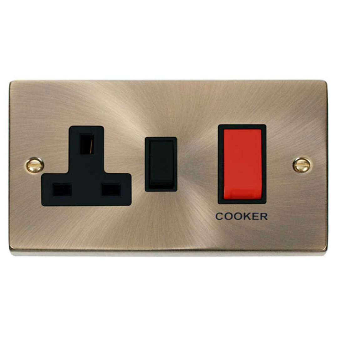 Antique Brass Cooker Socket 45A With 13A Switched Plug Socket